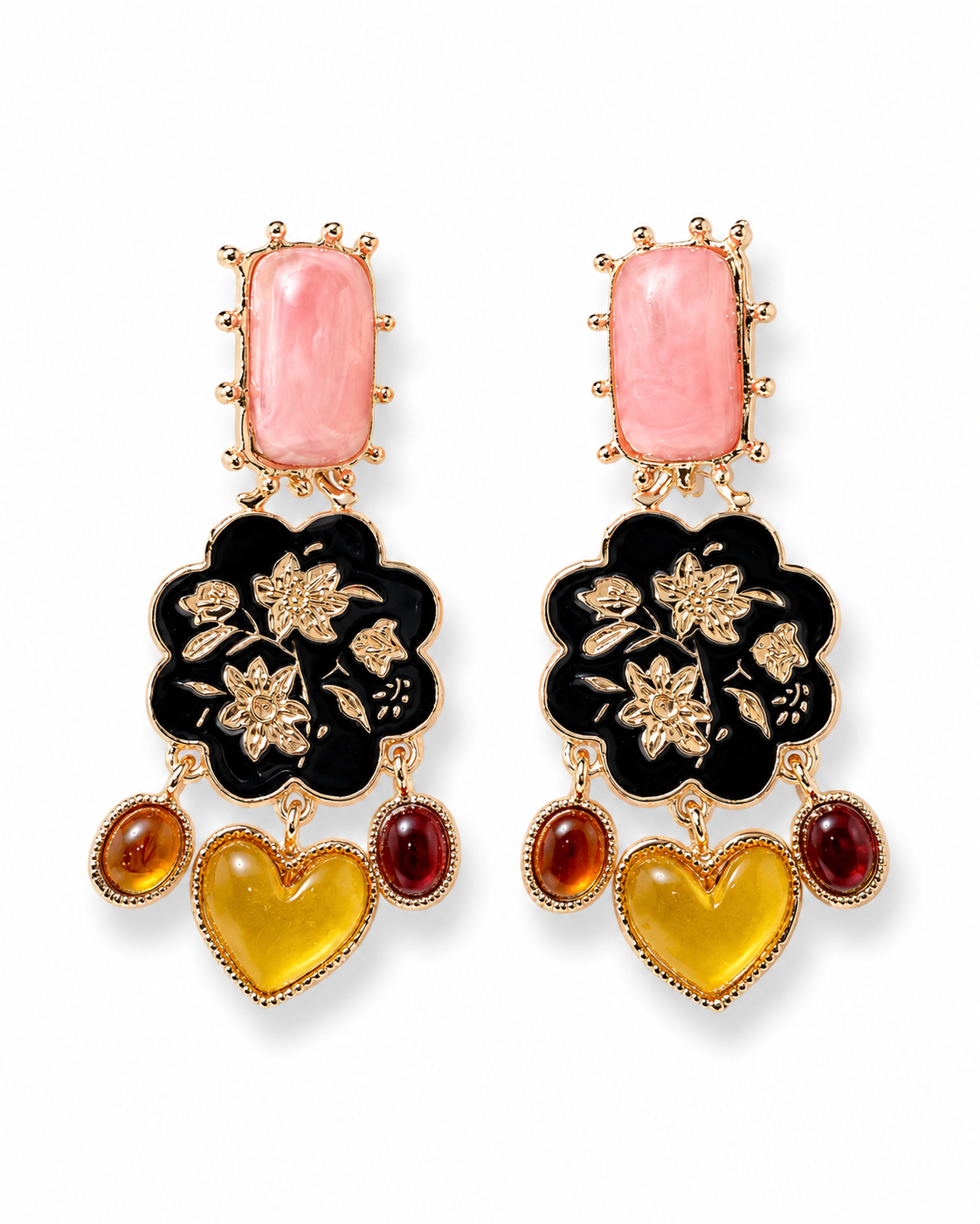 Noir Fleur Heart Earrings