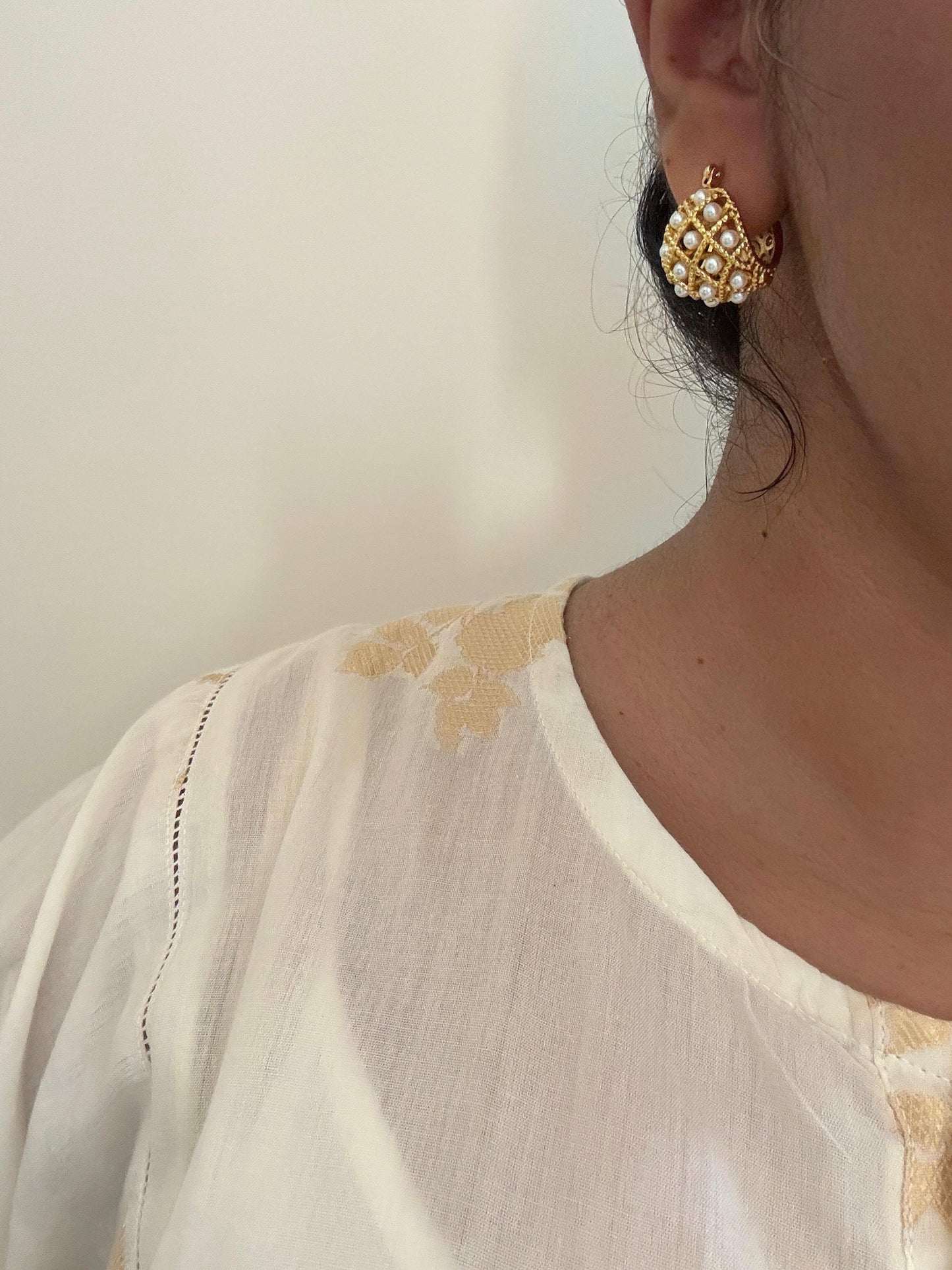 Vintage Pearl Lattice Hoops