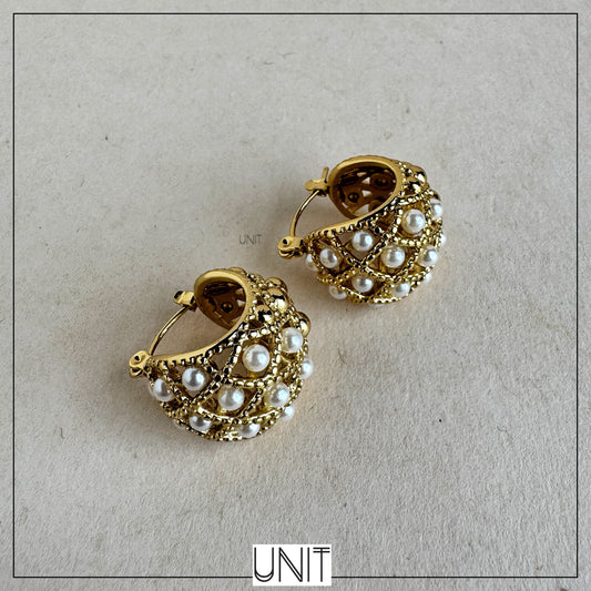 Vintage Pearl Lattice Hoops