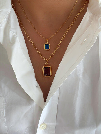 Sapphire Gold Frame Necklace